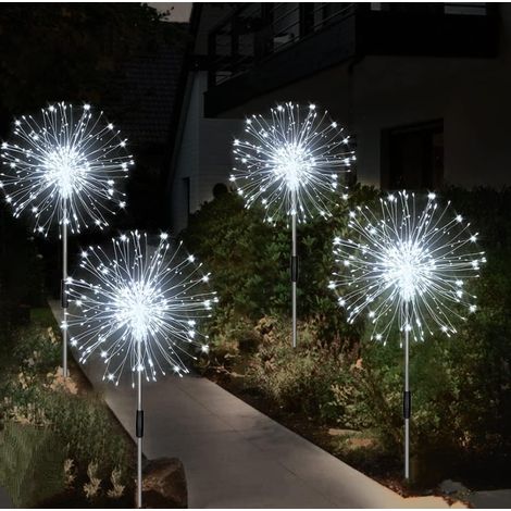 Lampes solaires, éclairage extérieur de jardin, lot de 4, 120 LED, étanches, feux d'artifice solaires - Blanc froid (1/5)