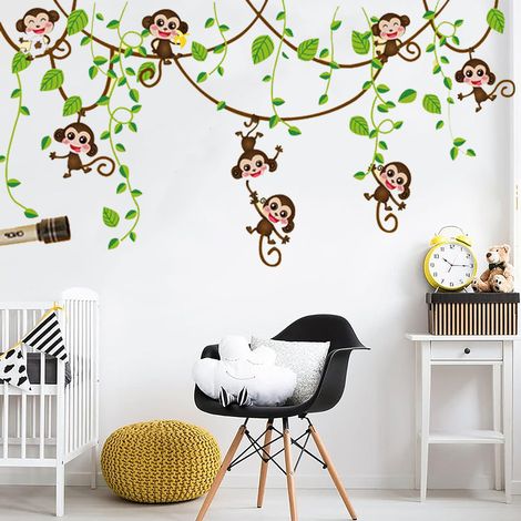 Autocollants Muraux Animaux De La Jungle - 1 Feuille 50 x 70 cm - Décor Chambre Enfant Nursery - Réutilisable Étanche - Découpage Libre (1/5)