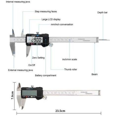 NALOOKAMIC  Pied a Coulisse,Pied à Coulisse Digital 150mm Acier Inoxydable Grand Écran LCD Précision Réglable 0.01mm,mm/inch conversion,Résiste aux Eclaboussures