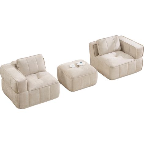 Sofá esquinero modular 198x162x67 cm de poliéster beige con reposapiés para salón – MEUBLIV (1/5)