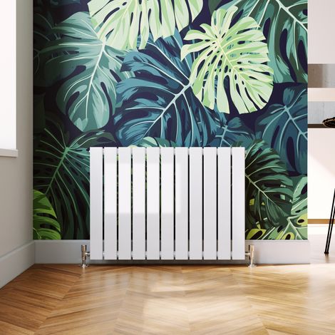 ELEGANT Horizontal Radiator 600x836mm White Flat Panel Central Heating Rad with White Thermostatic Radiator Valves (1/5)