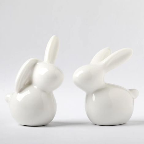 Statue de lapin en céramique, lapin décoratif en porcelaine, Art moderne, décoration de maison, ensemble de 2 décors de lapin (1/5)