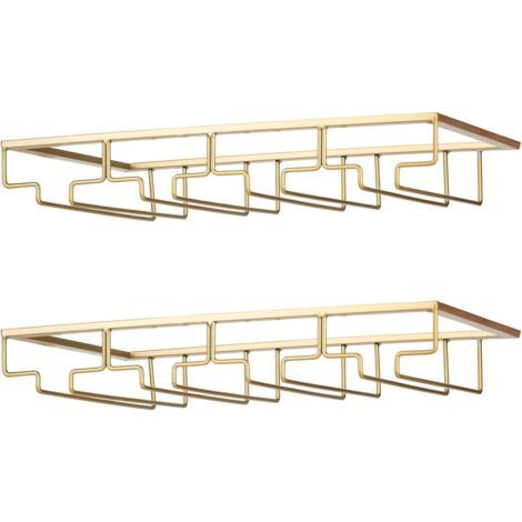 Support de Verre à Vin - Porte-Verres à Pied Suspendu sous Armoire en Métal avec Vis, Support de Rangement pour Verre en Fer Inoxydable avec 4 Rangées pour Cuisine, Bar, Restaurant Or (1/5)