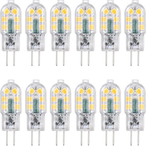 VURAHOME -Lot de 12 ampoules LED G4 AC/DC 12 V 3 W équivalentes à une lampe halogène 30 W Base à deux broches à économie d'énergie Angle de faisceau 360° 160 lm non dimmable sans scintillement (blanc (1/5)