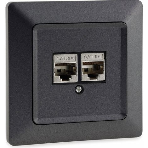 Prise réseau MILOS 23046, 2x CAT6, anthracite. (1/3)