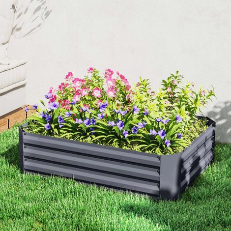 Aiuola rialzata in acciaio zincato, fioriera da giardino, cassetta per piante da giardino, fioriera, 120 x 90 x 30 cm, grigio scuro (1/5)