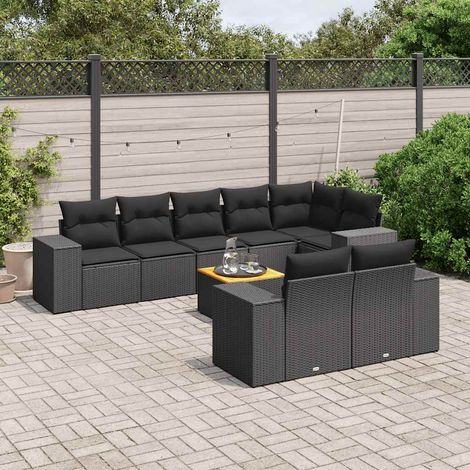 Salon de jardin modulable 9 pièces en résine tressée noir avec coussins, 84.6kg - PANGIVO (1/3)