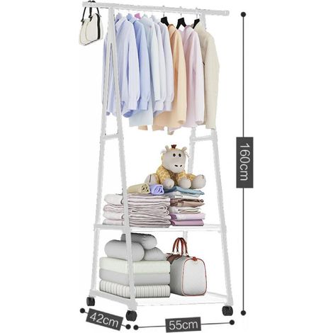 Trade Shop - Kleiderbügel Ständer Kunststoff und Metallweißes Schlafzimmer -
