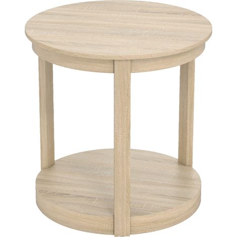 Tavolino rotondo con 2 ripiani 60,5 x 61 cm pratico contenitore stile country legno di caucciù naturale 200013808