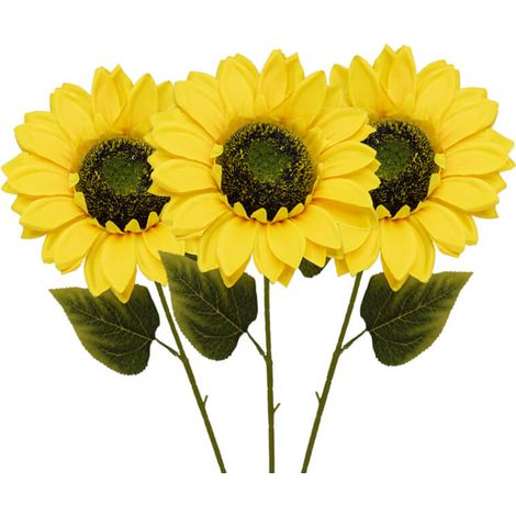 3 Girasoli artificiali con Gambo alto 64 cm - Realizzato in tessuto inodore con foglie realistiche (1/5)