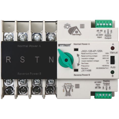 ATS Commutatore di Trasferimento Automatico Fotovoltaico 4P 6M Doppio Alimentazione 125A AC 400V IP20 IEC60947-6-1 (1/3)