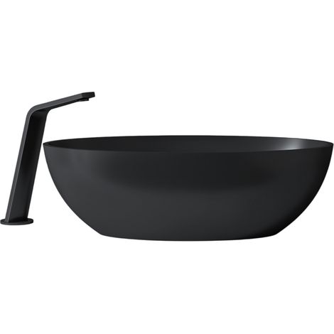 Aufsatzwaschbecken Bernstein RELAX Mineralguss Solid Stone 52,8x30,9x16,5cm Schwarz matt ohne Ablaufgarnitur ohne Blende