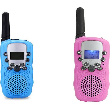 lot De Deux Talkies-walkies Bleus Et Roses Pour Enfants Avec Torche Lcd Rtroclaire, Porte De 3 Km, Adapts Aux Activits Intrieures Et Extrieures De (1/5)