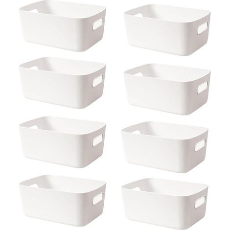 Set de boîtes de rangement, 8 pièces, 30cm, organisateurs plastique avec poignées, blanc, paniers empilables cuisine salle de bain (1/5)