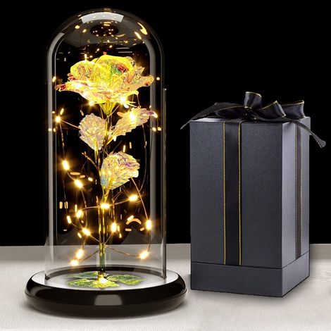 Rose Éternelle sous Cloche - Cadeaux d'Anniversaire pour Femmes, Galaxy Rose La Belle et la Bête Rose avec LED Lumières, Rose Éternelle, Fleur Artificielle Rose Cadeau pour Maman Mère Grand-mère (1/5)