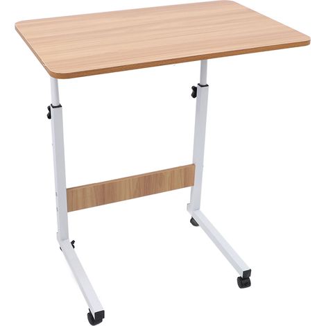 Table de Canapé Mobile avec Roulettes et Hauteur Réglable, Bureau Portable pour Ordinateur Portable, Dessus en Bois Massif 80 x 40 cm, Charge 30 kg, Couleur Noyer (1/5)