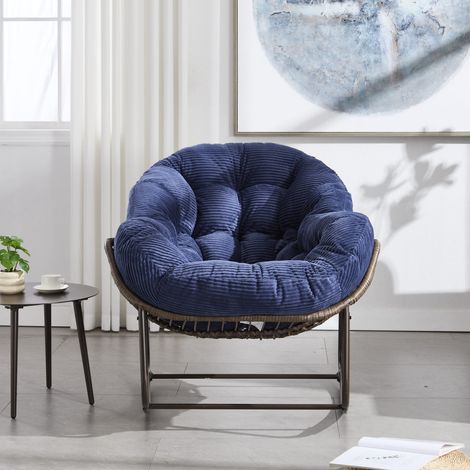 Fauteuil à bascule d'extérieur en résine tressée avec coussins, 106 x 90 x 78 cm, bleu foncé HAVRYA (1/5)