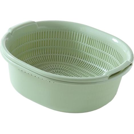 Escurridor 2 en 1 desmontable para lavar frutas y verduras, diseño apilable, color verde, ligero y fácil de guardar, ideal para cocina