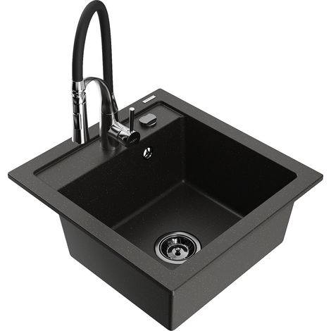 Mexen Vito lavello da cucina in granito 1 vasca con miscelatore Aster, nero/oro metallizzato- 6503-75-73450-07-B (1/5)