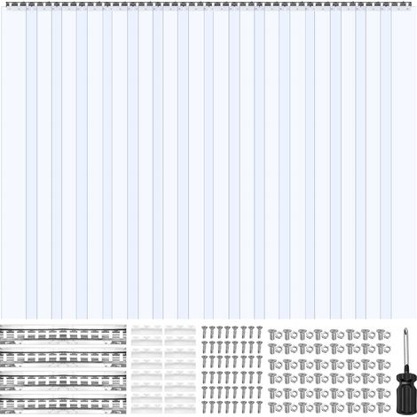 Rideau à Lanière PVC, 244x244 cm, Rideau Lamelles Transparent, 12 Bandes de Porte Plastique Épaisseur 2 mm pour Porte de Chambre Froide, Entrepôt, Refroidisseur de Supermarché, Chevauchement 50% (1/5)