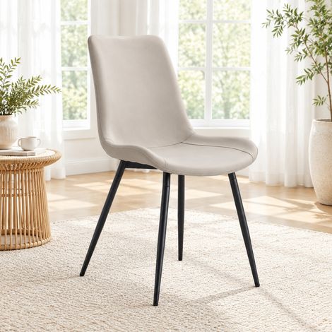 Lot de 4 chaises de salle à manger en cuir régénéré gris chaud, structure métal noir, dossier ergonomique et pieds antidérapants, charge 120 kg FLORAGRACE (1/5)
