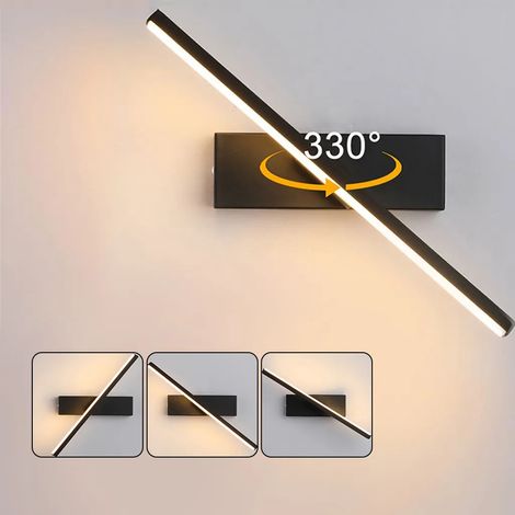 Diese moderne, 30 cm große schwarze LED-Wandleuchte für den Innenbereich bietet drei Farboptionen und eine 330°-Drehung und eignet sich daher ideal für Schlafzimmer und ähnliche Räume.
