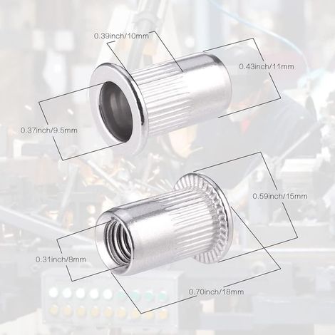 60 Pièces 304 Ecrou a Sertir M8 en Acier Inoxydable Tête Plate Ecrou Aveugle Rivet Fileté Ecrou a Rivet pour pince à insert fileté (1/3)