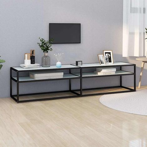 vidaXL Meuble TV Marbre blanc 180x40x40,5 cm Verre trempé (1/5)