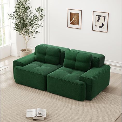 Divano modulare 204x104x69 cm in velluto verde, seduta profonda, per relax quotidiano – MEUBLIV (1/5)