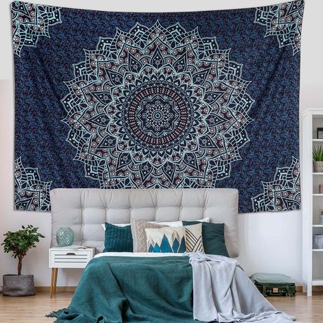 Tapisserie Mandala aus Baumwolle – Couvre-lit Bohème (Bleu, 100 x 150 cm). (1/3)