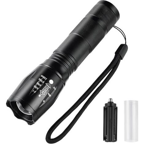 Lampe torche LED Ultra Puissante, Lampe de Poche mit Tactique Étanche, zoomable led flashlight,5 Modes, Flashlight à piles pour le Camping, Le Plein Air, Les Urgences, La Randonnée [Classe énergétique (1/5)