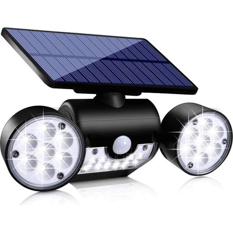 Solarbetriebene Außenbeleuchtung – Bewegungsmelder-Sicherheitsleuchten – Solar-Wandleuchten mit Doppelstrahlern – Wasserdicht, 360° verstellbar – 1 Stück (1/4)