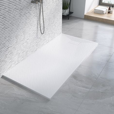 AQUABATOS Duschwanne aus SMC-Glasfaser mit Steinoptik, Weiße rutschfeste Duschtasse 160 x 80 x 2,6 cm Schneidbaren Design