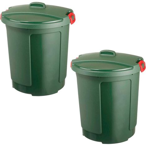 BRB Lot de 2 poubelles rondes en plastique avec couvercle - 75 l - Résistant au gel jusqu'à -20 °C - Vert