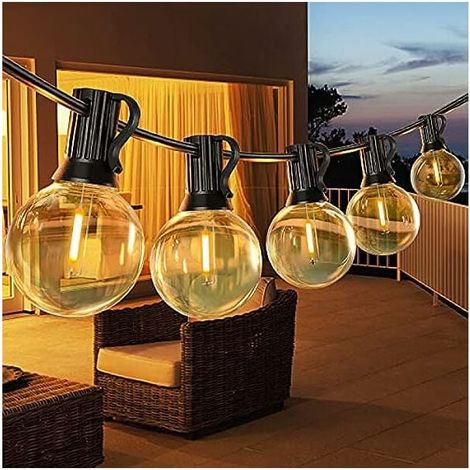 Luci a stringa per esterni da 15 m, luci a stringa LED per esterni con 26 lampadine in plastica E12 G40, luci a stringa impermeabili IP45 per giardino, patio, bistrot (1/5)