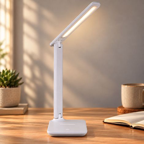 LED Tischleuchte Wohnzimmerlampe Tischlampe Touchdimmer Beistellleuchte Schreibtischleuchte CCT weiß, Kunstleder, 5W 570Lm 2700K, 4000K, 6500K, H 50 cm (1/5)