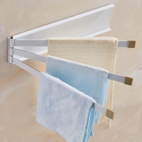 3-armiger drehbarer Handtuchhalter aus Eisen, kein Bohren, an der Wand montiert, selbstklebend, platzsparender Handtuchhalter für Badezimmer, Küche, Zuhause, Hotel (1/4)