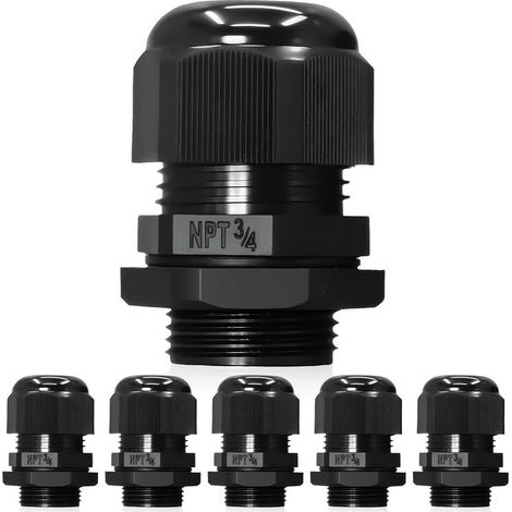 6-pack black 1.9 cm NPT cable glands – IP68 waterproof connectors for electrical distribution boxes – nylon cord (1/5)