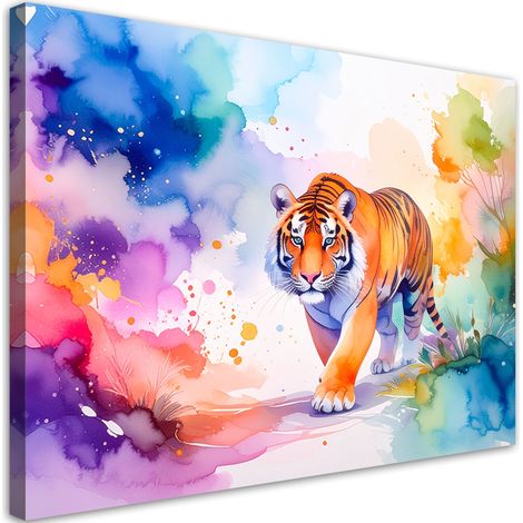 Quadro su tela, Tigre colorato Safari Acquerello - 90x60 (1/2)