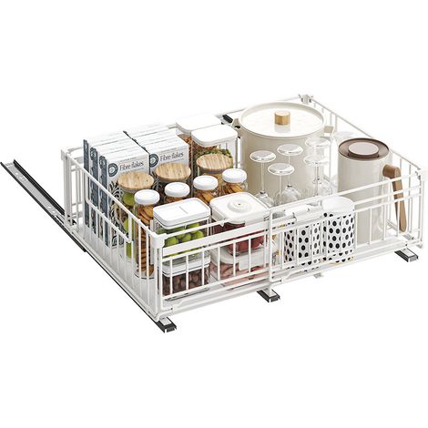 Tiroir coulissant cuisine extensible,organisateur placard cuisine, Blanc 32.5-50x38x17cm (1/5)