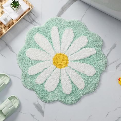 Joli tapis de bain à fleurs roses, antidérapant et doux, lavable en machine, pour chambre à coucher,toilettes, 60 x 60 cm (vert clair) (1/5)