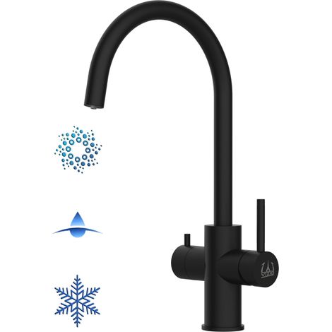 Rubinetto 5 VIE miscelatore lavello cucina in ACCIAIO INOX, canna a U girevole a 360°, PVD Nero Opaco