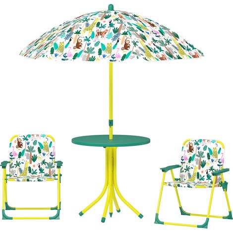 AIYAPLAY Set da Esterno per Bambini con 2 Sedie, Ombrellone e Tavolino Verde