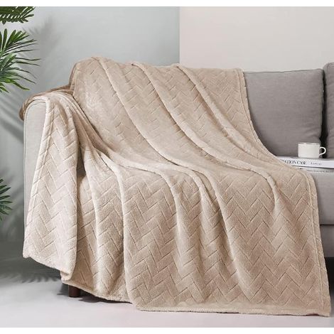 Couverture en polaire en peluche ,couverture de canapé taille queen, couverture décorative douce et moelleuse pour canapé- confortable et légère,beige, 127x152 cm (1/5)