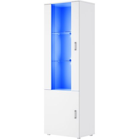 ELEGANT 187cm Display Cabinet Cupboard with Adjustable Glass Shelf RGB LED Light Large Storage Space White High Gloss Fronts (1/5)
