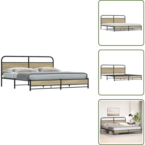 Cadre de lit en métal sans matelas chêne sonoma 200x200 cm - Cadre De Lit - Cadres De Lit - Meuble De Chambre À Coucher - Lit (1/5)