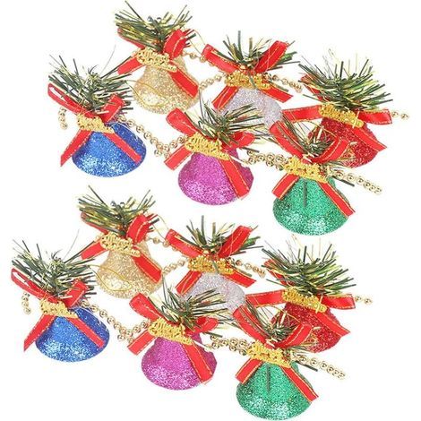 12 Stück Weihnachtsglöckchen-Schleifen, Weihnachtsdekoration, Jingle Bells, funkelnde weiße Messing-Weihnachtsbaumaccessoires, Kunststoff (1/5)