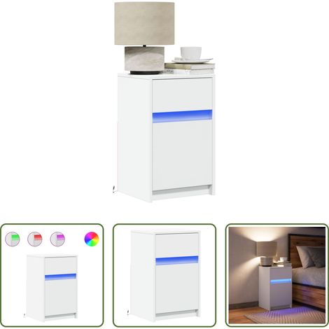 Lumière LED - Armoire de chevet avec lumières LED blanc bois d'ingénierie (1/5)