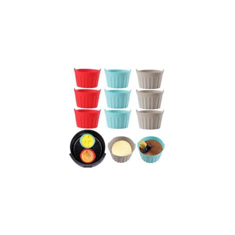 9PCS Silicone Air Fryer Accessoires, Plat Pour Friteuse Sans Huile, Mafin Coupe, Moule Pour Gâteau Au Four, Moule à Tarte Aux Oeufs, Silicone Bakeware, Rouge + gris + bleu (1/5)