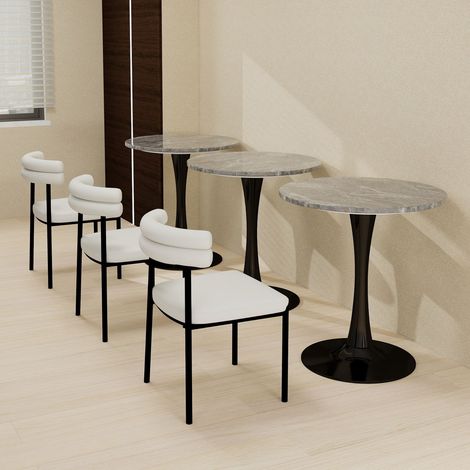 Table ronde ø70 cm marbre gris, pieds noirs, style années 50,2-4 personnes, salon contemporain (1/5)